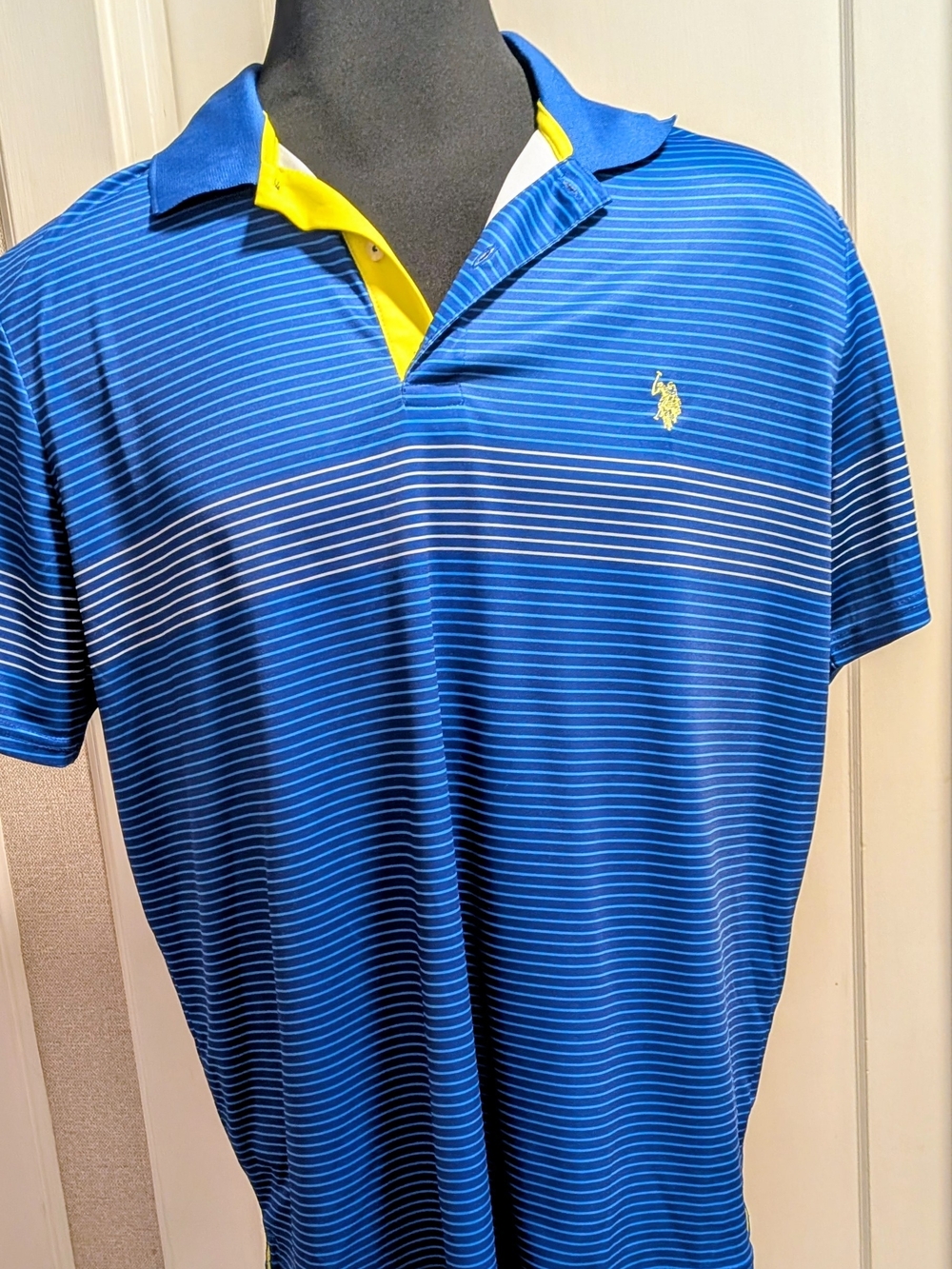 U.S. Polo Assn. Blue Striped Polo with Yellow Accent